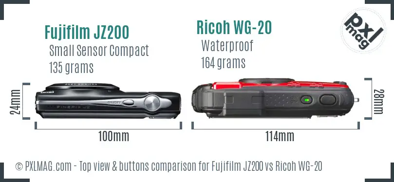 Fujifilm JZ200 vs Ricoh WG-20 top view buttons comparison