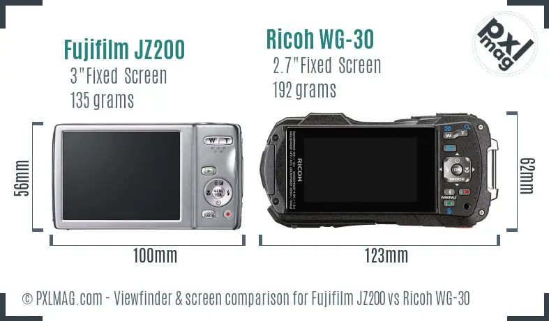 Fujifilm JZ200 vs Ricoh WG-30 Screen and Viewfinder comparison