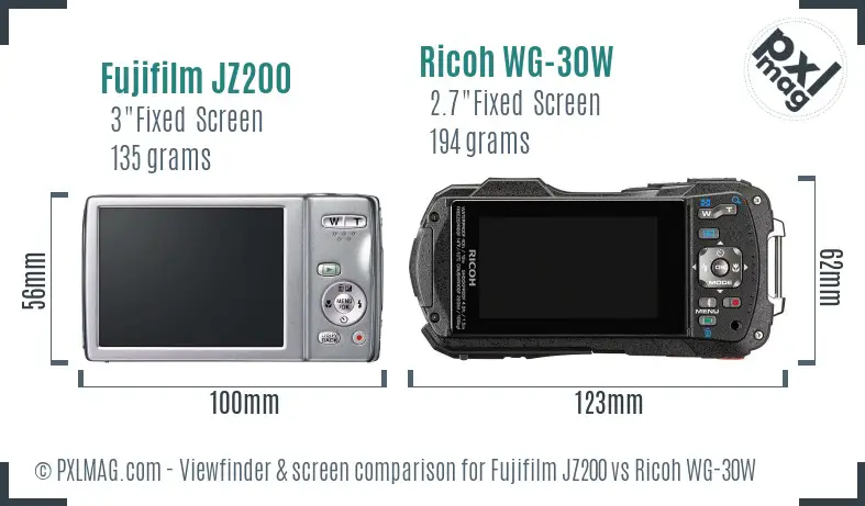 Fujifilm JZ200 vs Ricoh WG-30W Screen and Viewfinder comparison