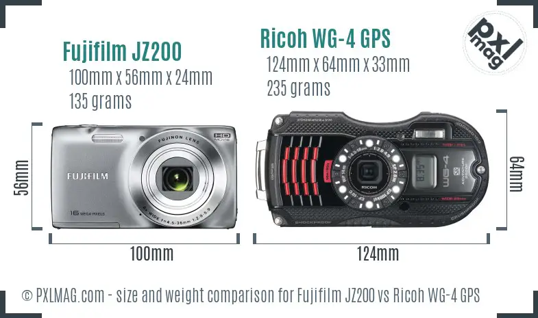 Fujifilm JZ200 vs Ricoh WG-4 GPS size comparison