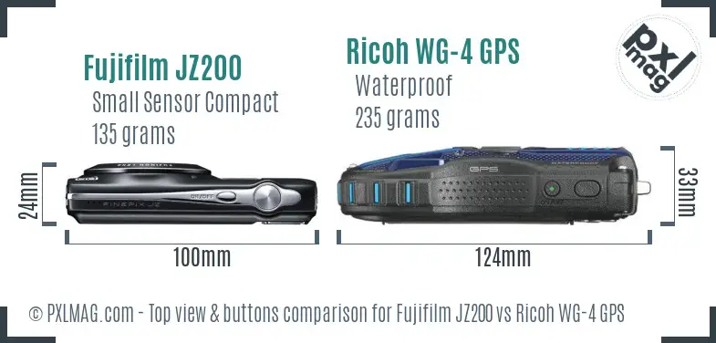 Fujifilm JZ200 vs Ricoh WG-4 GPS top view buttons comparison