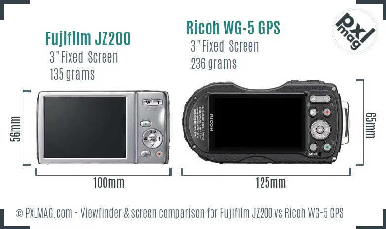 Fujifilm JZ200 vs Ricoh WG-5 GPS Screen and Viewfinder comparison