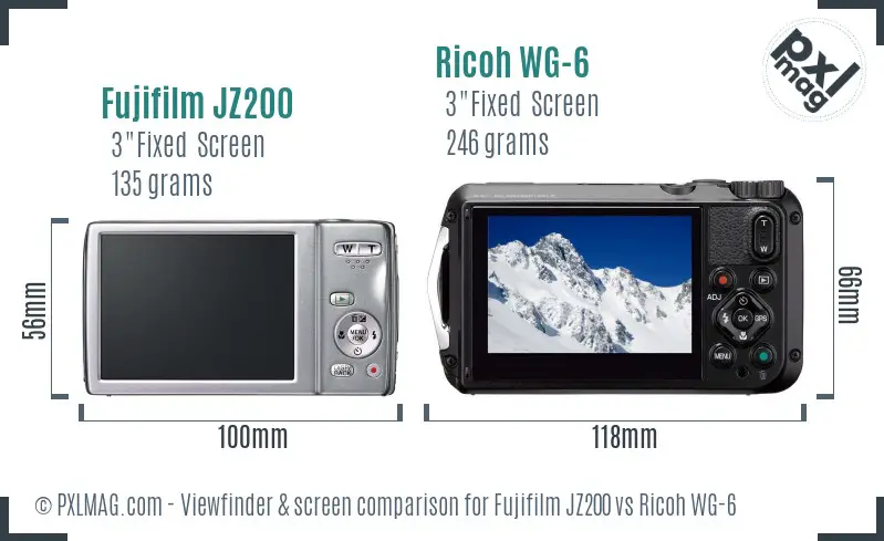 Fujifilm JZ200 vs Ricoh WG-6 Screen and Viewfinder comparison