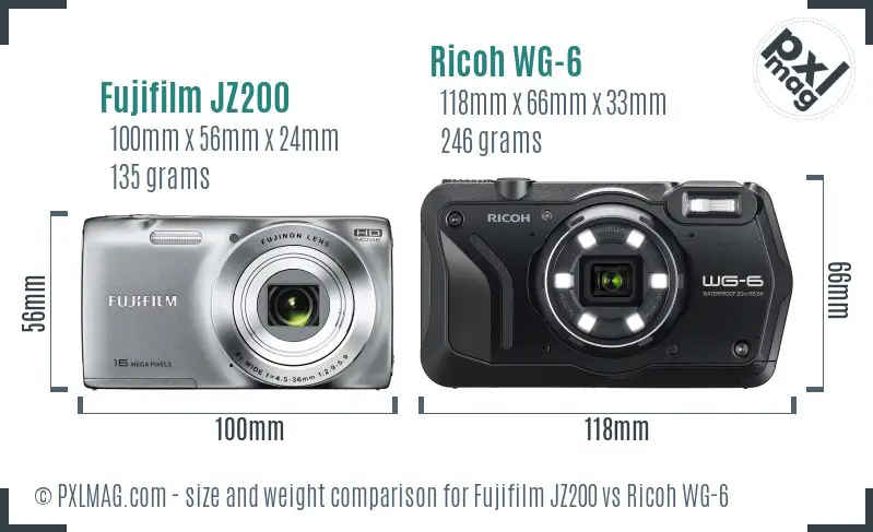 Fujifilm JZ200 vs Ricoh WG-6 size comparison