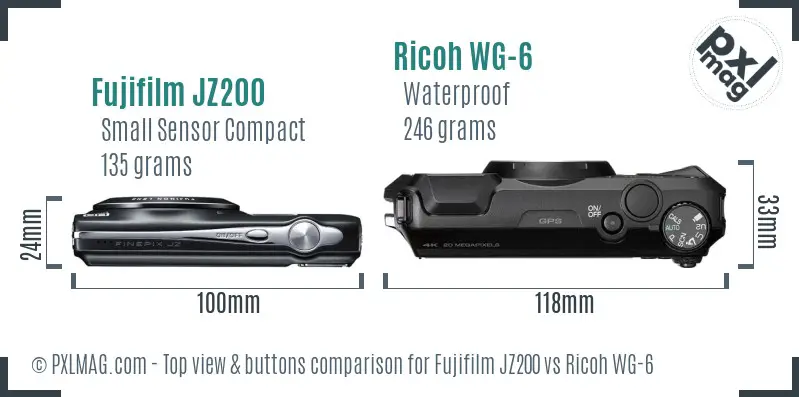 Fujifilm JZ200 vs Ricoh WG-6 top view buttons comparison