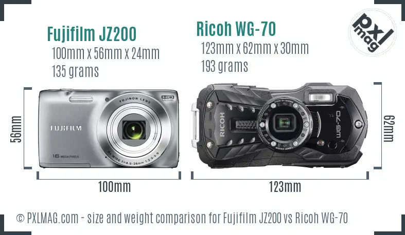 Fujifilm JZ200 vs Ricoh WG-70 size comparison Fujifilm JZ200 vs Ricoh WG-70 size comparison