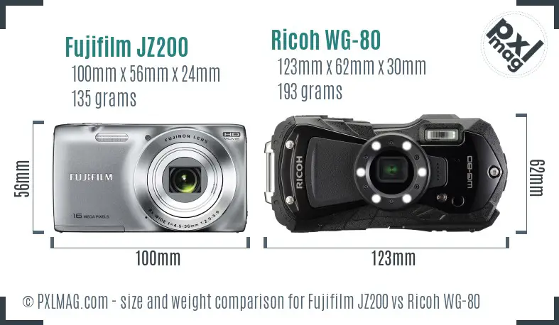Fujifilm JZ200 vs Ricoh WG-80 size comparison Fujifilm JZ200 vs Ricoh WG-80 size comparison