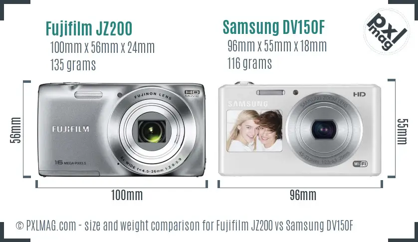 Fujifilm JZ200 vs Samsung DV150F size comparison Fujifilm JZ200 vs Samsung DV150F size comparison