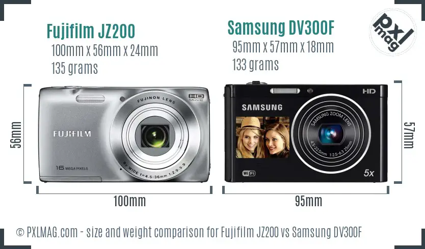 Fujifilm JZ200 vs Samsung DV300F size comparison