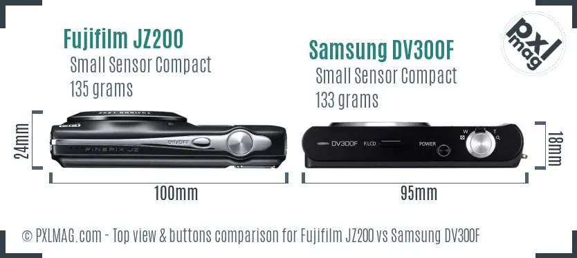 Fujifilm JZ200 vs Samsung DV300F top view buttons comparison