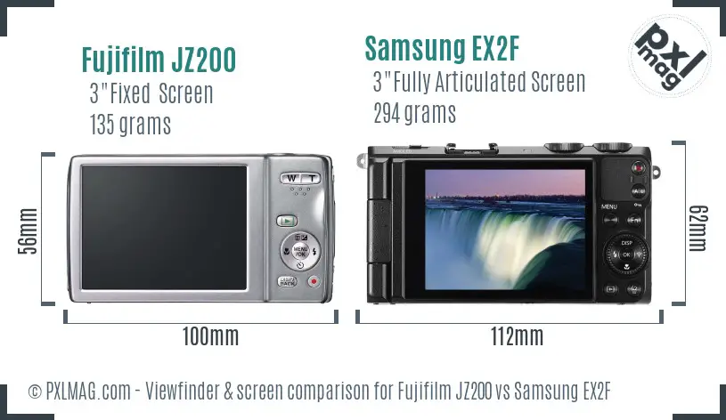 Fujifilm JZ200 vs Samsung EX2F Screen and Viewfinder comparison