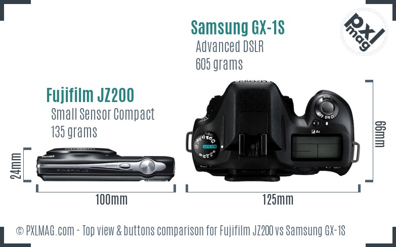 Fujifilm JZ200 vs Samsung GX-1S top view buttons comparison