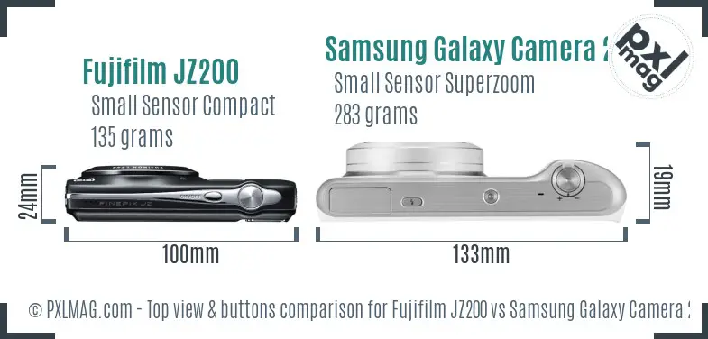 Fujifilm JZ200 vs Samsung Galaxy Camera 2 top view buttons comparison