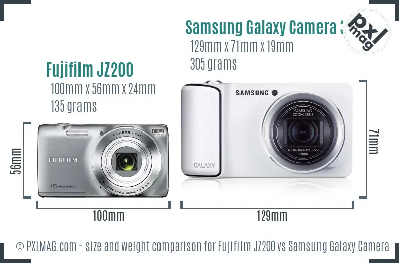 Fujifilm JZ200 vs Samsung Galaxy Camera 3G size comparison