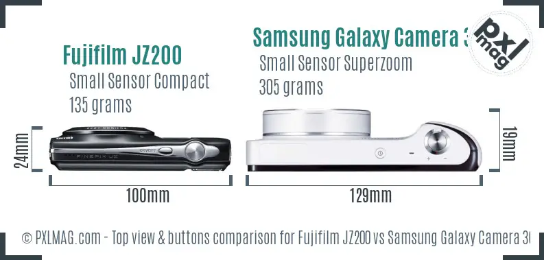 Fujifilm JZ200 vs Samsung Galaxy Camera 3G top view buttons comparison