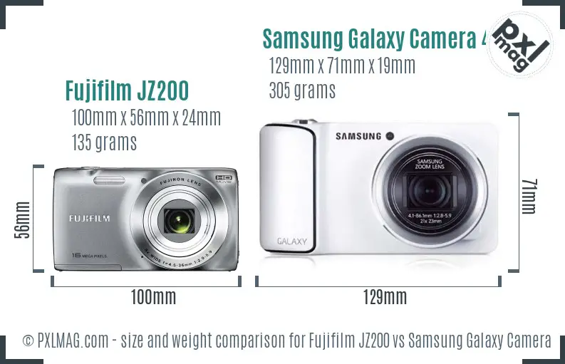 Fujifilm JZ200 vs Samsung Galaxy Camera 4G size comparison