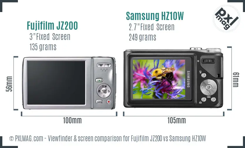 Fujifilm JZ200 vs Samsung HZ10W Screen and Viewfinder comparison