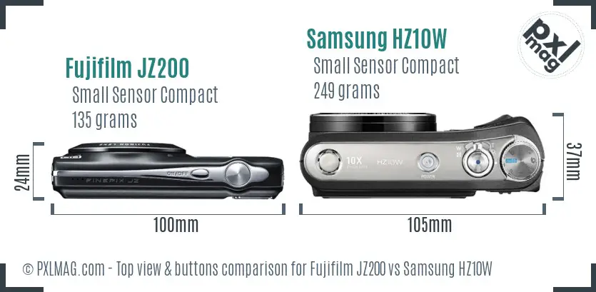 Fujifilm JZ200 vs Samsung HZ10W top view buttons comparison