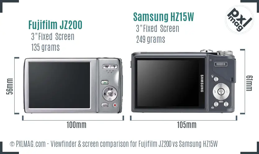 Fujifilm JZ200 vs Samsung HZ15W Screen and Viewfinder comparison