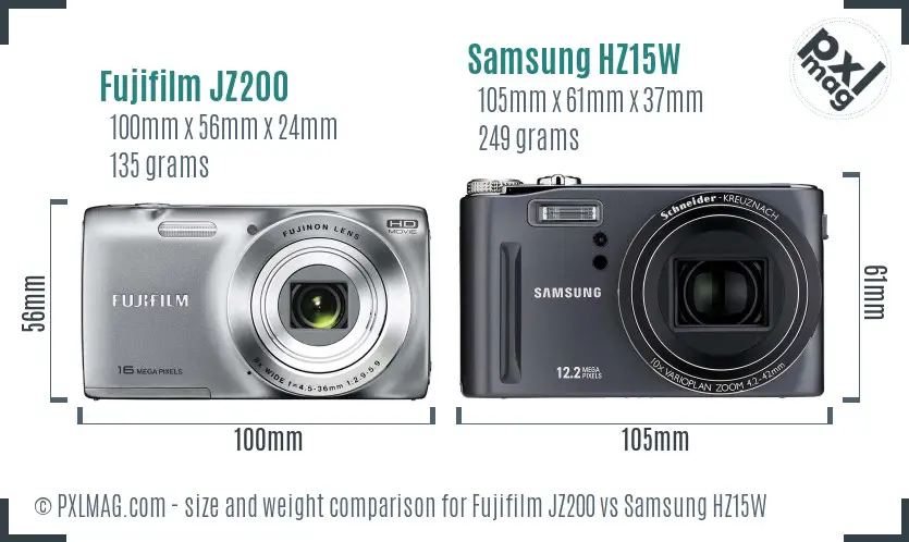 Fujifilm JZ200 vs Samsung HZ15W size comparison