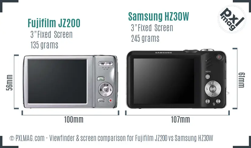 Fujifilm JZ200 vs Samsung HZ30W Screen and Viewfinder comparison Fujifilm JZ200 vs Samsung HZ30W Screen and Viewfinder comparison