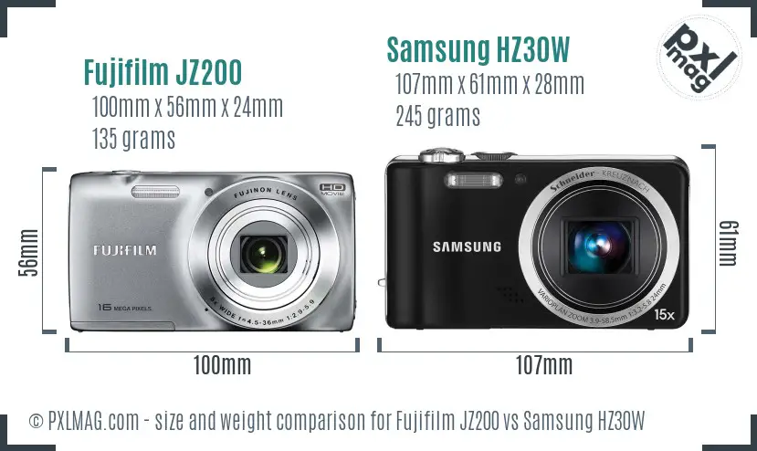 Fujifilm JZ200 vs Samsung HZ30W size comparison Fujifilm JZ200 vs Samsung HZ30W size comparison