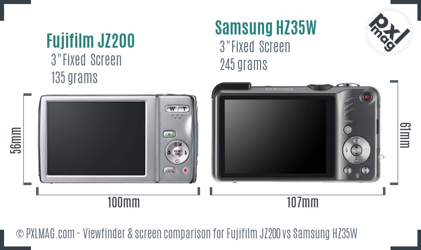 Fujifilm JZ200 vs Samsung HZ35W Screen and Viewfinder comparison