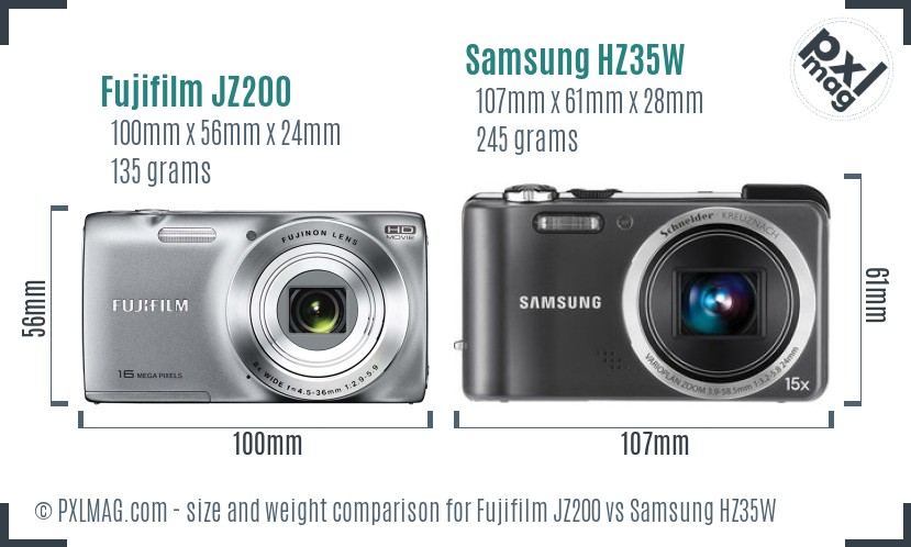 Fujifilm JZ200 vs Samsung HZ35W size comparison Fujifilm JZ200 vs Samsung HZ35W size comparison