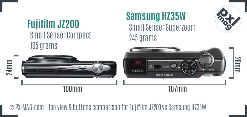 Fujifilm JZ200 vs Samsung HZ35W top view buttons comparison