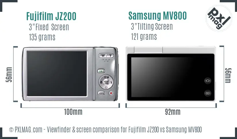 Fujifilm JZ200 vs Samsung MV800 Screen and Viewfinder comparison