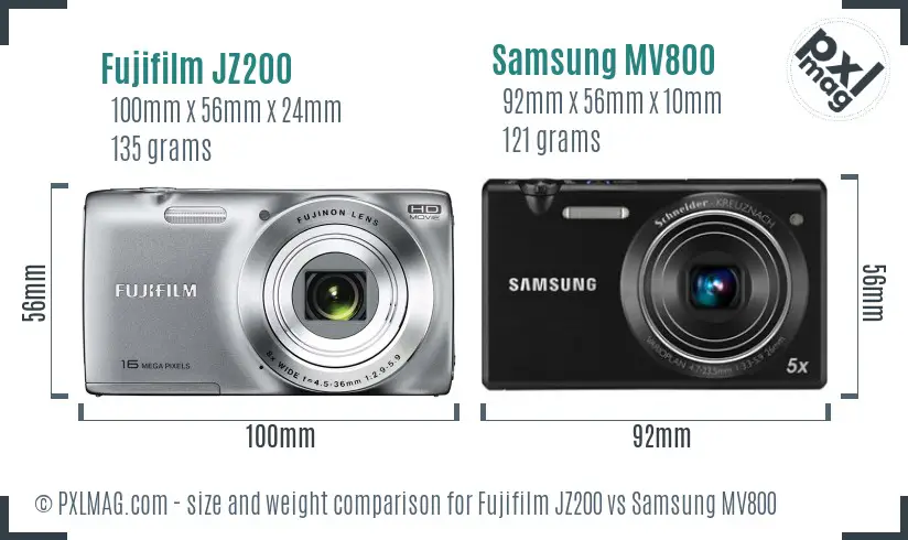Fujifilm JZ200 vs Samsung MV800 size comparison