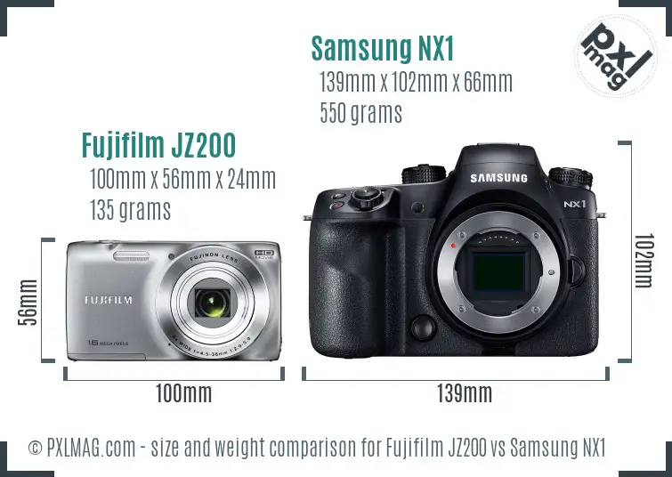 Fujifilm JZ200 vs Samsung NX1 size comparison