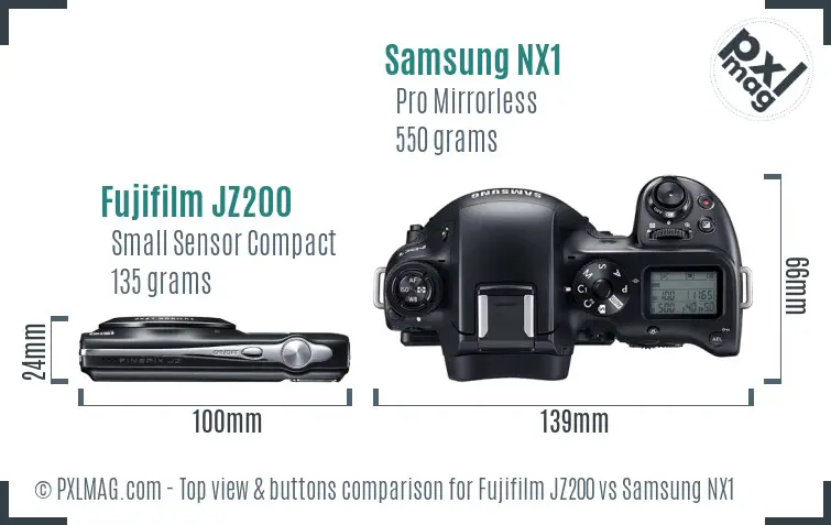 Fujifilm JZ200 vs Samsung NX1 top view buttons comparison
