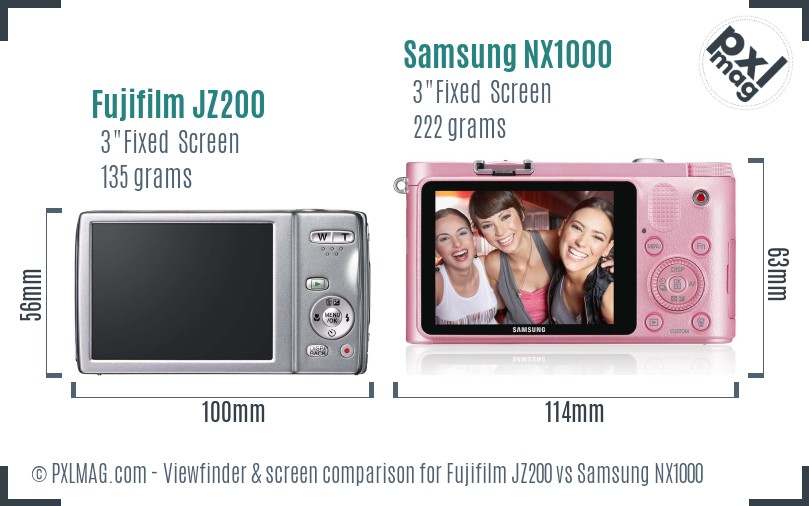 Fujifilm JZ200 vs Samsung NX1000 Screen and Viewfinder comparison