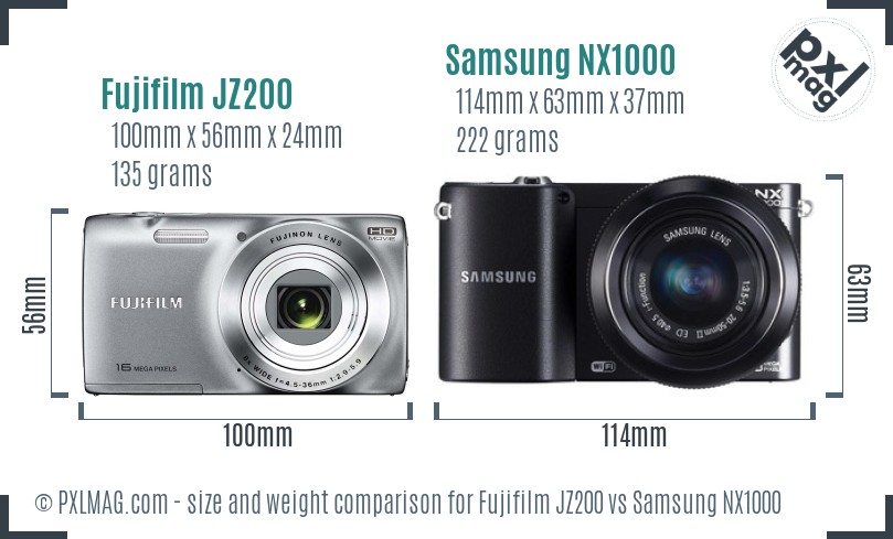Fujifilm JZ200 vs Samsung NX1000 size comparison