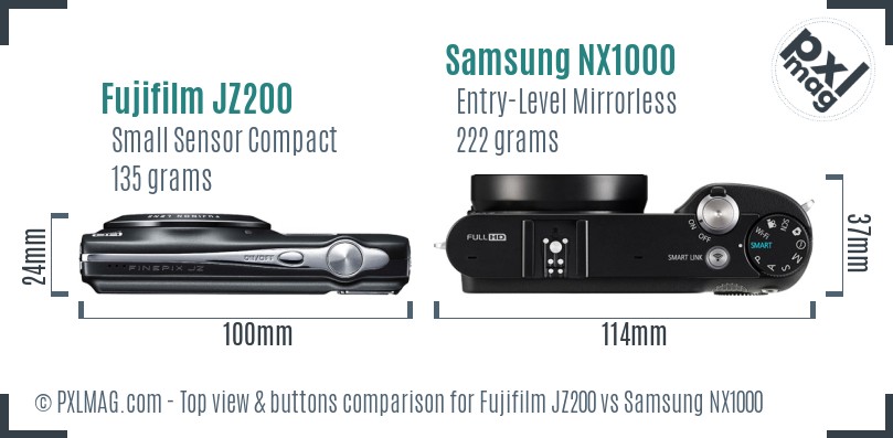 Fujifilm JZ200 vs Samsung NX1000 top view buttons comparison