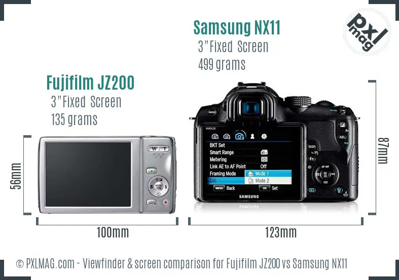 Fujifilm JZ200 vs Samsung NX11 Screen and Viewfinder comparison