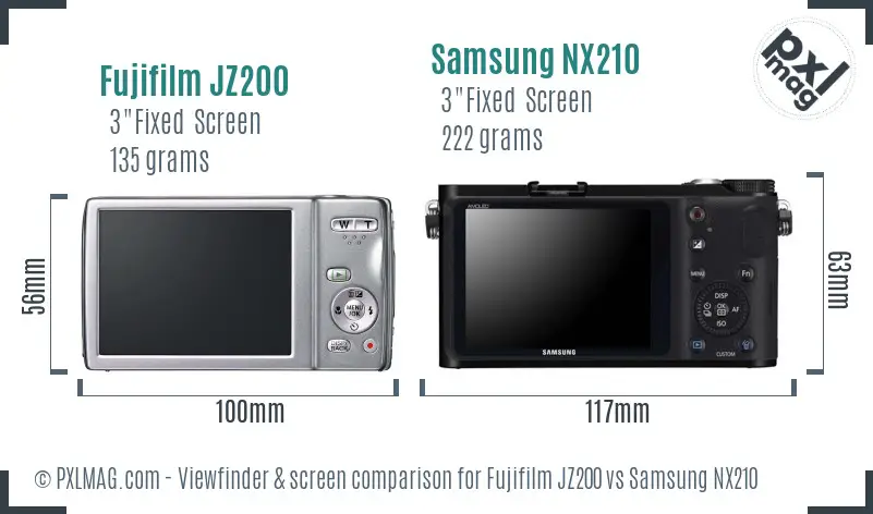 Fujifilm JZ200 vs Samsung NX210 Screen and Viewfinder comparison
