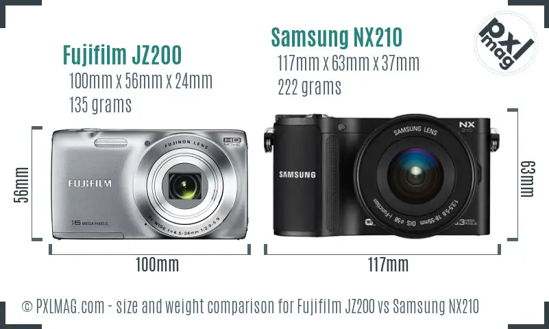 Fujifilm JZ200 vs Samsung NX210 size comparison