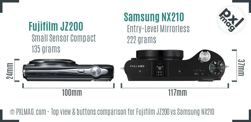 Fujifilm JZ200 vs Samsung NX210 top view buttons comparison