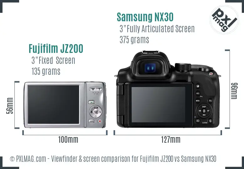 Fujifilm JZ200 vs Samsung NX30 Screen and Viewfinder comparison