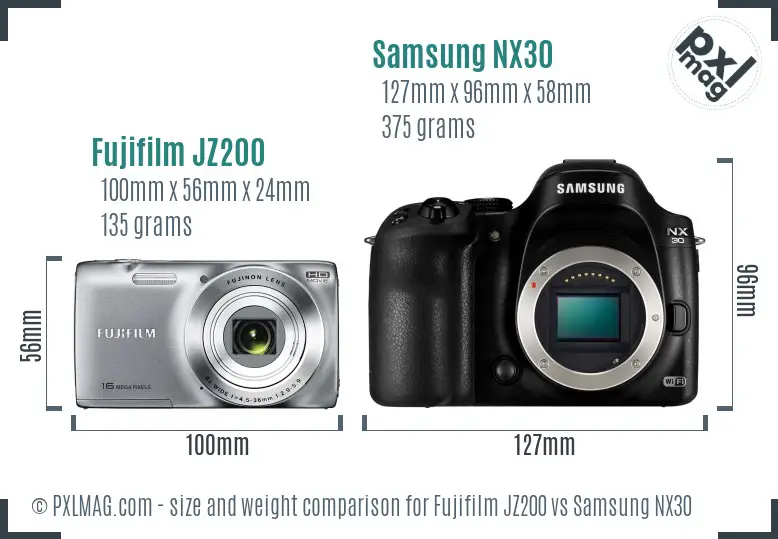 Fujifilm JZ200 vs Samsung NX30 size comparison