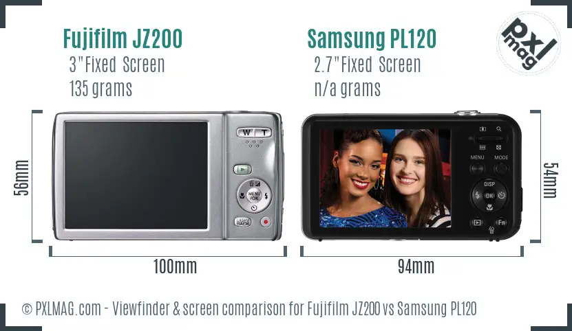 Fujifilm JZ200 vs Samsung PL120 Screen and Viewfinder comparison