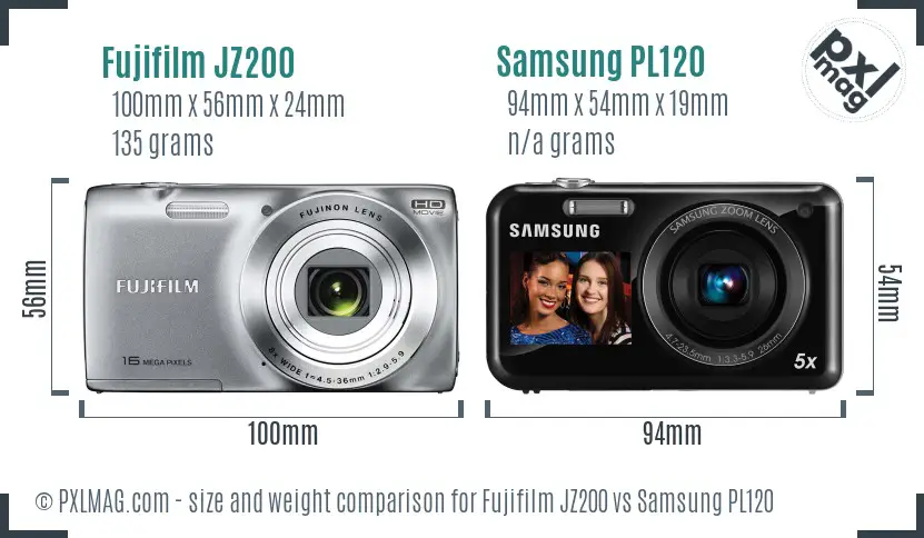 Fujifilm JZ200 vs Samsung PL120 size comparison