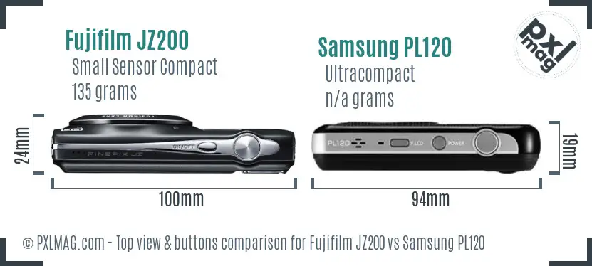 Fujifilm JZ200 vs Samsung PL120 top view buttons comparison