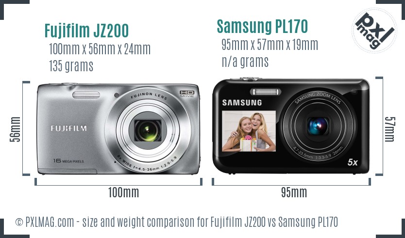 Fujifilm JZ200 vs Samsung PL170 size comparison