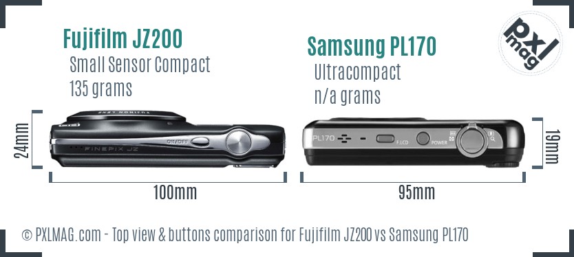Fujifilm JZ200 vs Samsung PL170 top view buttons comparison