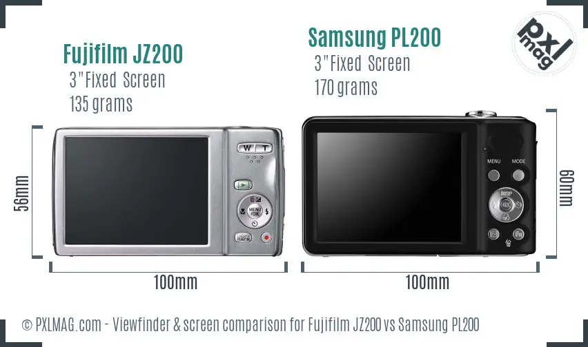Fujifilm JZ200 vs Samsung PL200 Screen and Viewfinder comparison