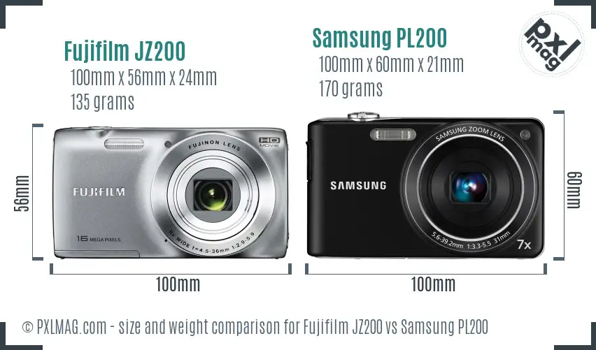 Fujifilm JZ200 vs Samsung PL200 size comparison