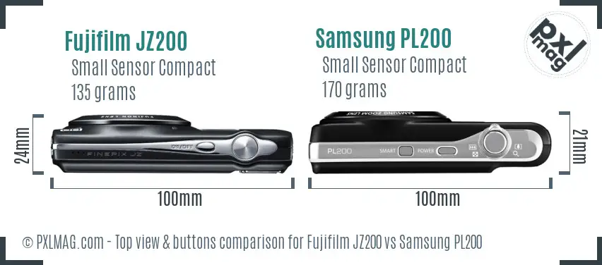 Fujifilm JZ200 vs Samsung PL200 top view buttons comparison